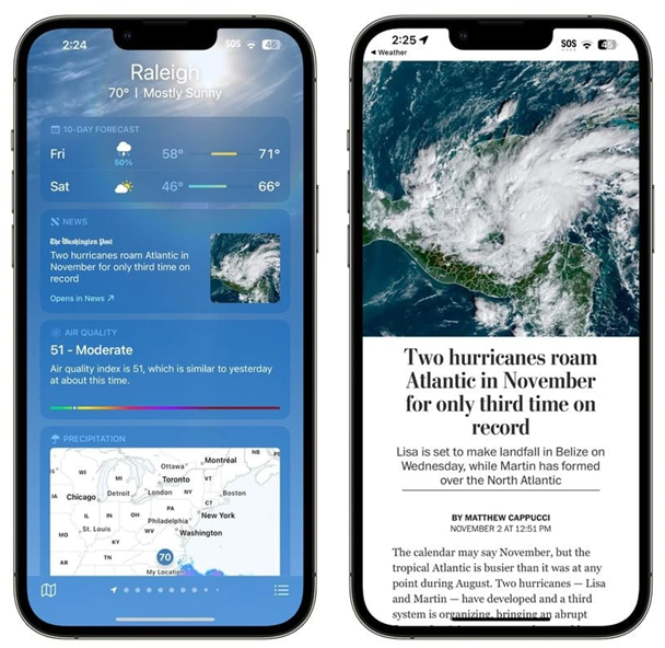 汝阳苹果14维修分享iPhone 14手机如何看天气时顺带看新闻 